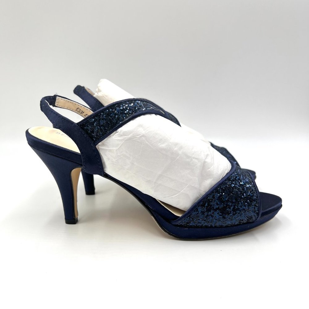 Touch Ups Size 6.5 Reagan Navy Blue Low Platform Dress Sandals Heels‎ Shoes
